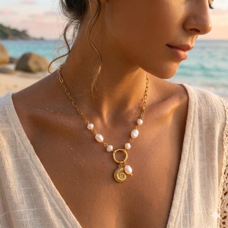 Collier doré pendentif nautile